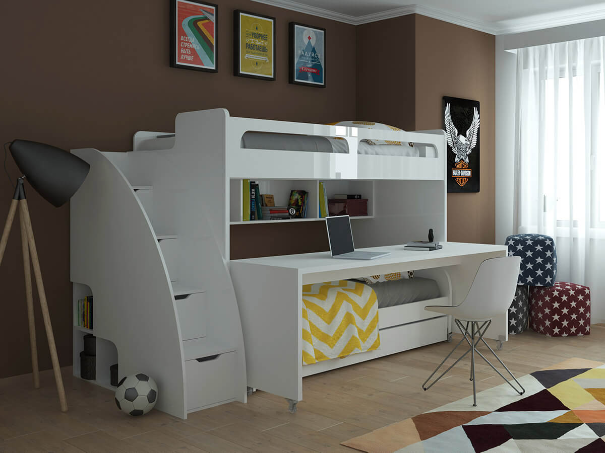 bunk bed with couch and desk
