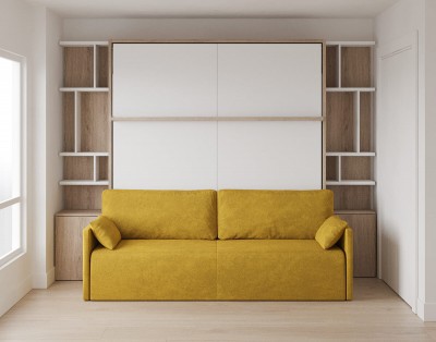 Royal King Murphy Bed with Sectional Sofa and Wardrobes